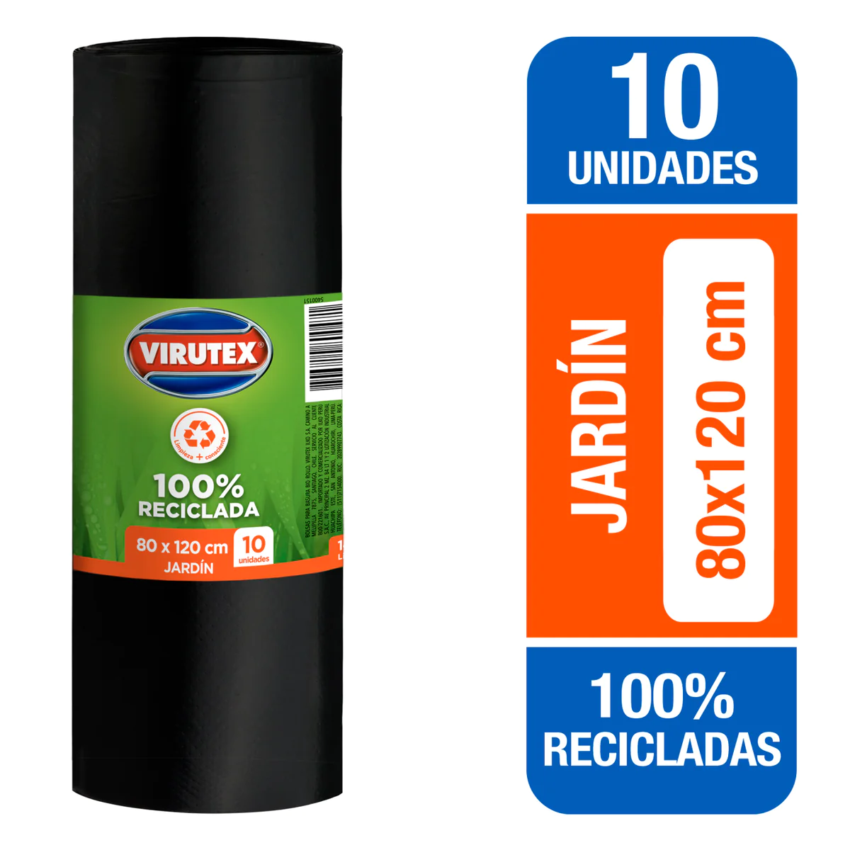 Bolsa Basura Biorollo 80x120 x10 un. Virutex - para Contenedor 110-125 Lts.
