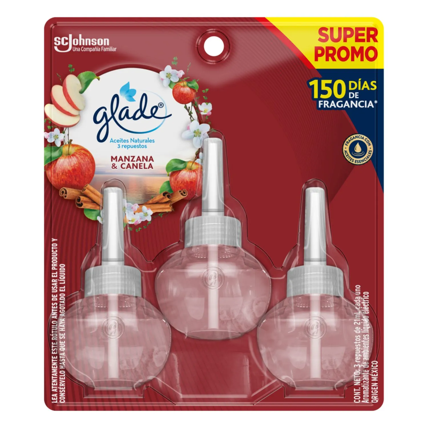 Desodorante Ambiental Glade Repuesto Aceite Natural x3 un.