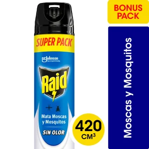 Raid Insecticida x420 Cc. sin Olor Moscas-Mosquios-Zancudos