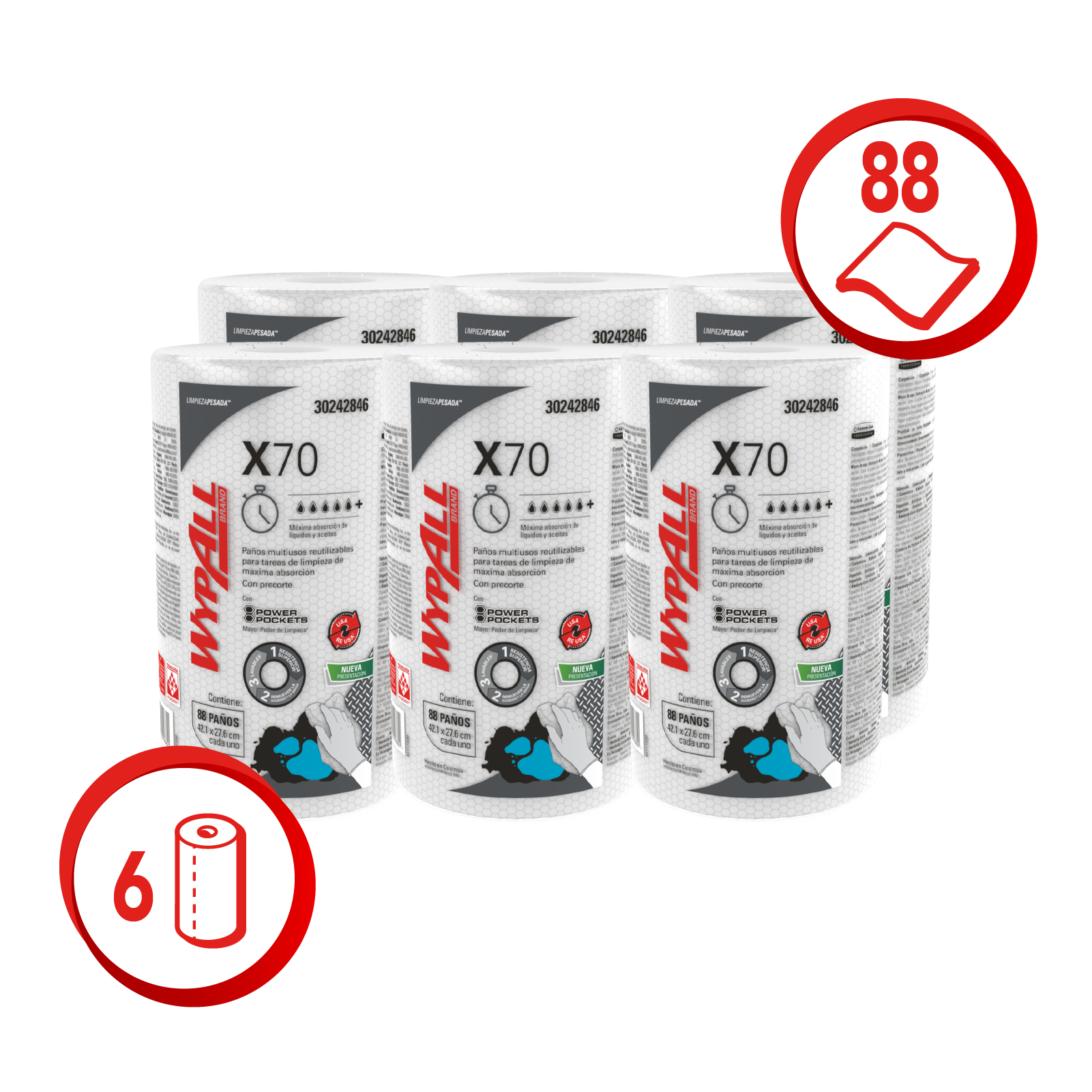 Paño Wypall x -70 Regular Roll 6 x88 Paños Limpieza Pesada - 30242846 - Imagen 2
