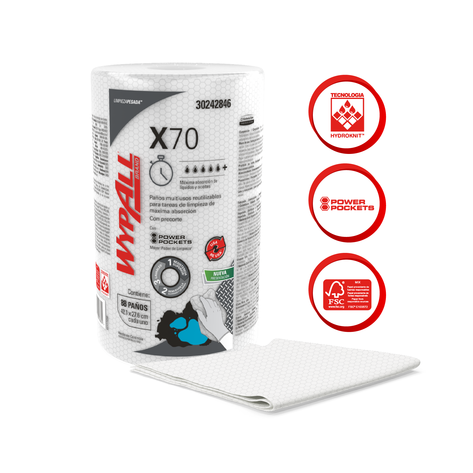 Paño Wypall x -70 Regular Roll 6 x88 Paños Limpieza Pesada - 30242846