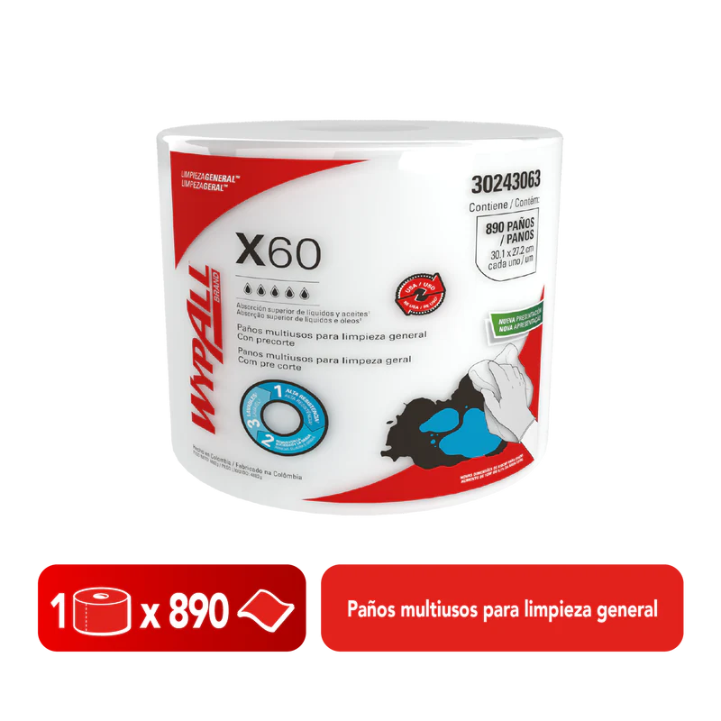Paño Wypall X-60 Jumbo Roll Limpieza General x890 un. - 30243063