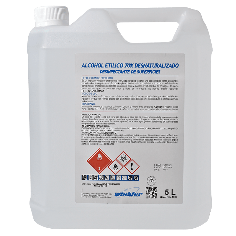 Alcohol Etilico Desnaturalizado 70% x5 Lt.